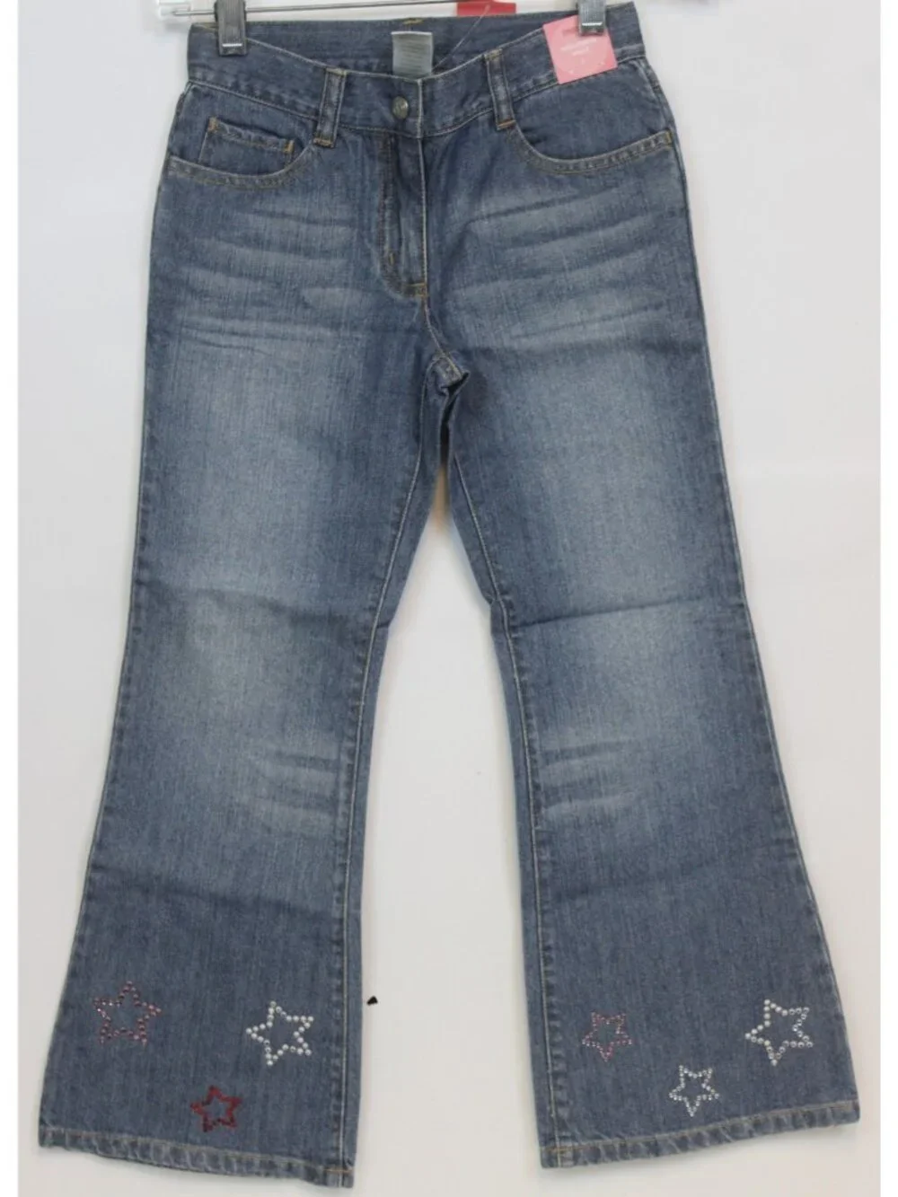 2007 Gymboree School Girls Rock Denim Jeans sz 7 Star Rhinestones Flare Fade NWT
